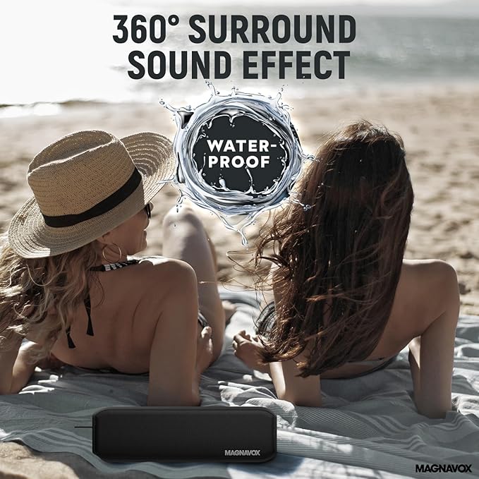 Magnavox MMA3929 Waterproof Portable Bluetooth Speaker with 360° Sound in Black