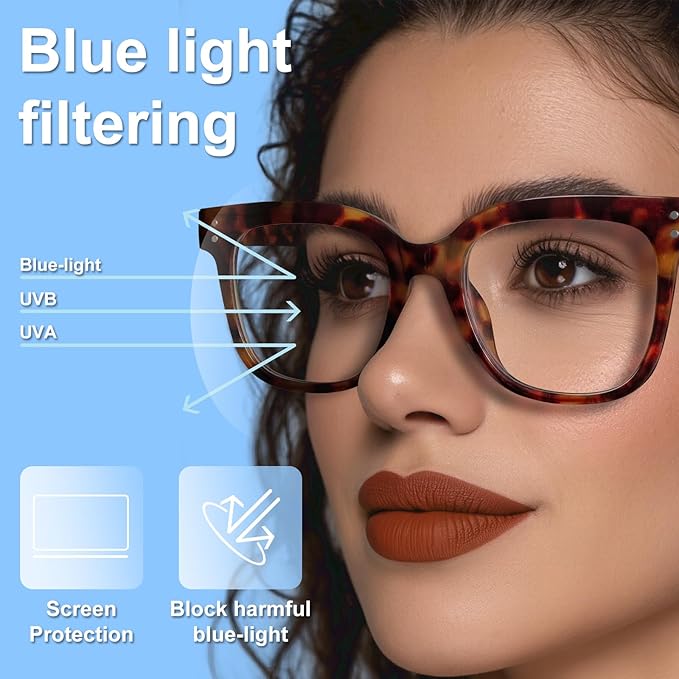 Oversized Blue Light Blocking Glasses for Women & Men - 3 Pack Fashion Computer Eyewear with Anti-Glare & UV400 Protection for Eye Strain Relief, Sleep Support & Daily Office Use