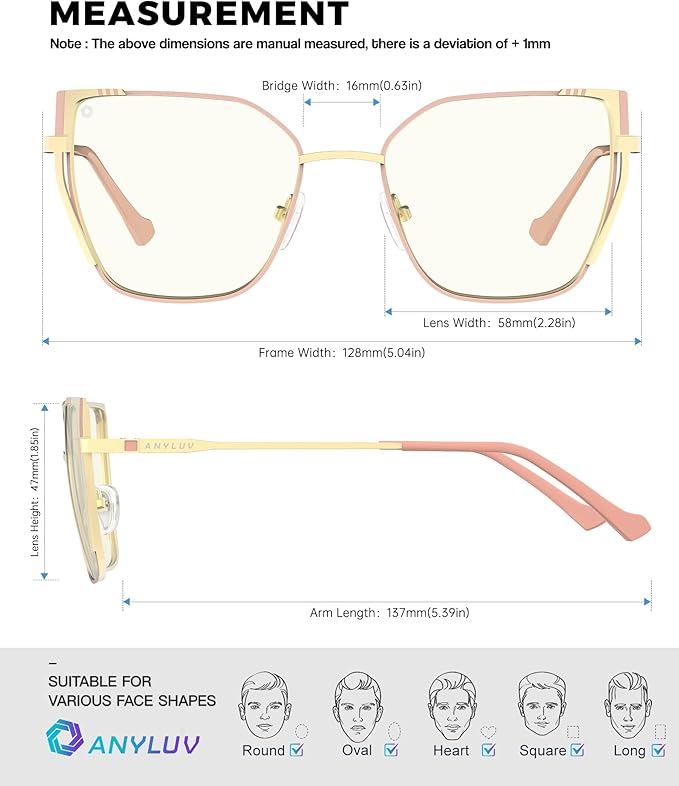 ANYLUV Blue Light Glasses for Woman Men, Womens Blue Light Blocking Glasses Computer Glasses Anti Eyestrain