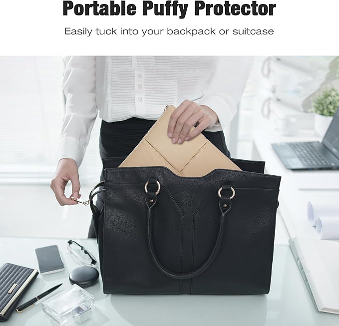 Moko 12.9 Inch Tablet Sleeve Case, Puffy Tablet Bag Fit with iPad Pro 6th/5th/4th 12.9 inch, Surface Pro 9/8 13", New Galaxy Tab S9+/S8+ 12.4, Built-in Elastic Band, PU Leather Carrying Case, Sand
