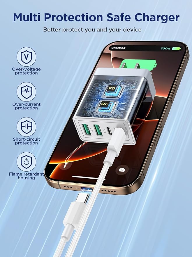 iPhone 16 15 Charger Fast Charging, 20W Dual Port USB C Charger Block with 6FT USB C Charging Cable Cord for iPhone 16 15 14 13 12 11 Pro Max XS, iPad, Samsung Phone, Tablet