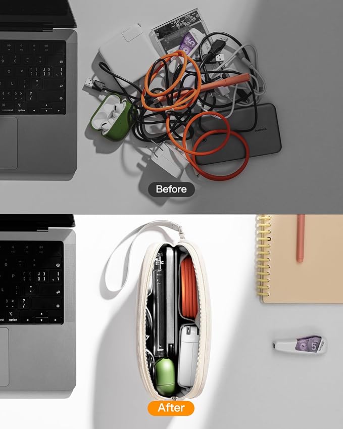 Inateck Electronics Organizer Travel Case, Water-resistant Cable Organizer Pouch, Multi-purpose Accessories Carry Case for Cord, Charger, Cables, Phone, USB Drive, Beige, Small