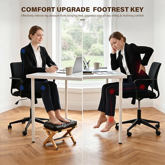 Ergonomic Wooden Double Step Foot Rest for Under Desk - Wood Footstool with Non-Slip Surface for Home Office & Gaming - Comfortable Posture Support, Walnut Finish