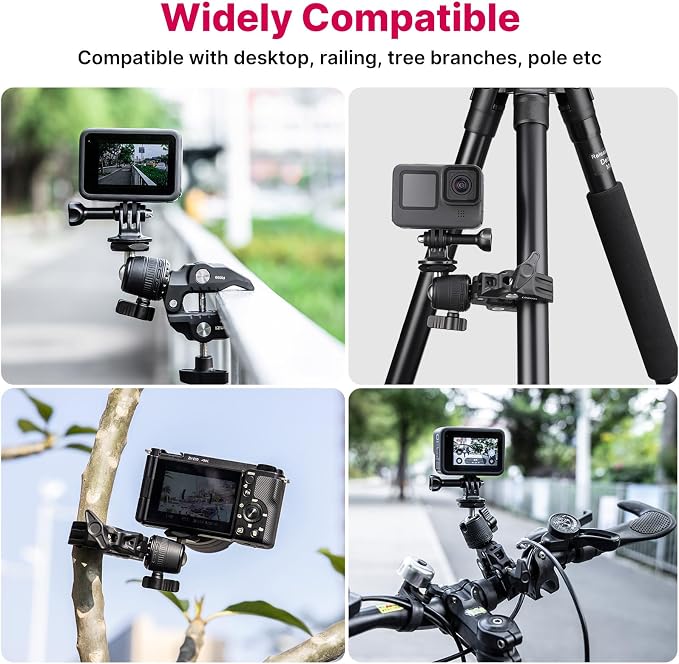 ULANZI R099 Super Clamp Camera Mount with 360° Ballhead for Bike/Bicycle/Motorcycle Handlebar Pole Tripod Tube Crossbar Gimbal Rods Mount for Insta360/GoPro/AKASO/DJI/Phone/DSLR/Light/Monitor - Image 5