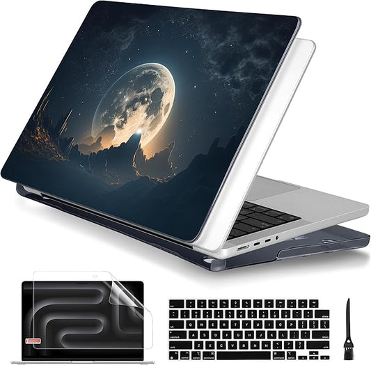 Batianda for MacBook Pro 14 Inch Case 2026-2021 Release M5 M4 M3 M2 M1 Pro/Max, 1.2mm Slim Graphic Hard Shell Cover with Keyboard Cover, Screen Protector 4-in-1 Bundle, Moon in Sky