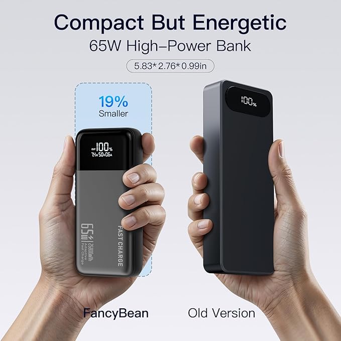 2026 Laptop Portable Charger Power Bank, 26800mAh 65W Compact USB C Laptop Power Bank, PD QC Fast Charging 3-Output Battery Pack for MacBook iPad Tablet Steam Deck iPhone 17 16 15 14 Samsung S24