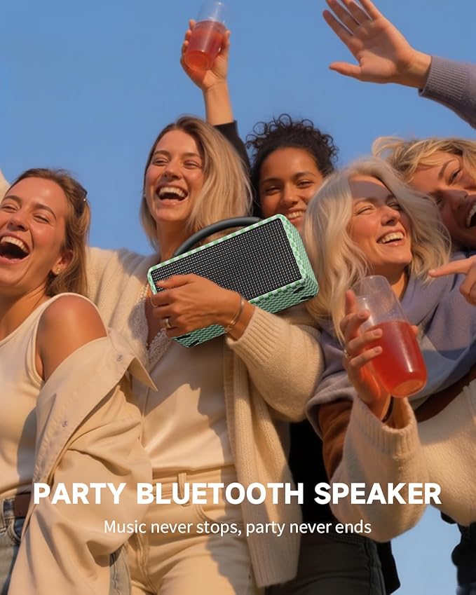 DINDIN Portable Bluetooth Speaker: 80W (Peak), 20H Playtime, Loud Wireless Wood Speakers with Bass, AUX and USB Input, Subwoofer, TWS Pairing, Vintage Speaker for Outdoor, Home, Office (White+Green)