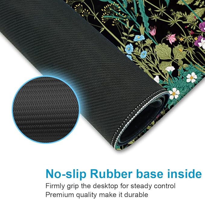 XXL Waterproof Office Desk Pad Protector 35.4x15.7 Inch - Extended Gaming Mouse Pad with Non-Slip Rubber Base, Thickened Keyboard Mat, Stitched Edges & Weeds Design