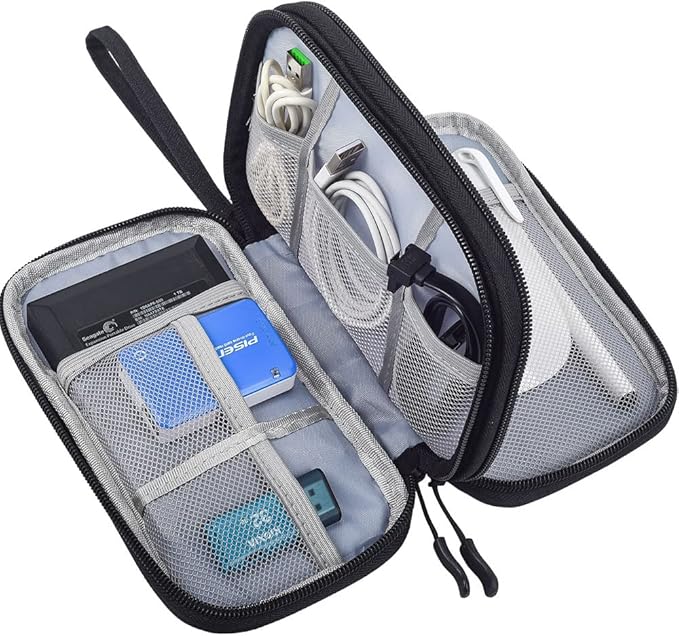 Electronics Accessories Organizer Bag, Portable Tech Gear Phone Accessories Storage Carrying Travel Case Bag for Charger USB Cables SD Memory Cards Earphone Flash Hard Drive – Black