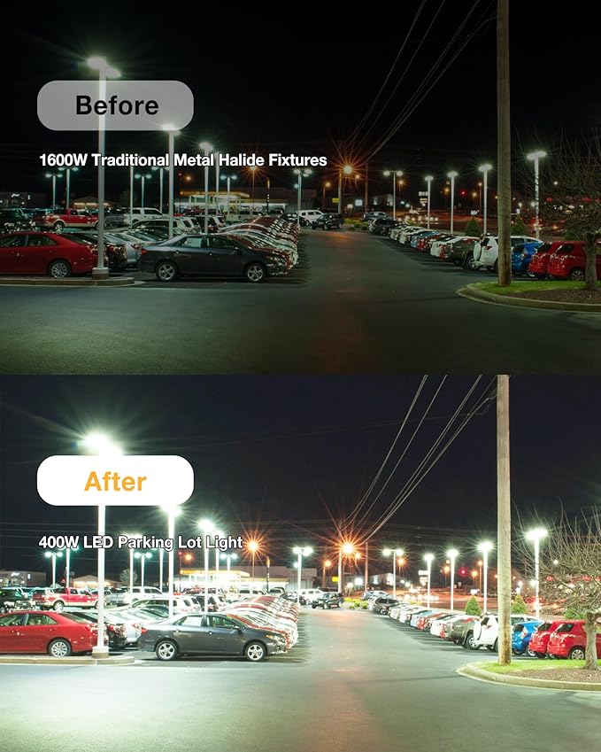 400W LED Parking Lot Lights 2 Pack, 56000LM 5000K Daylight, IP65 Waterproof, 0-10V Dimmable, UL & ETL Certified, Commercial Outdoor Lighting for Parking Lots, Stadiums, and Streets