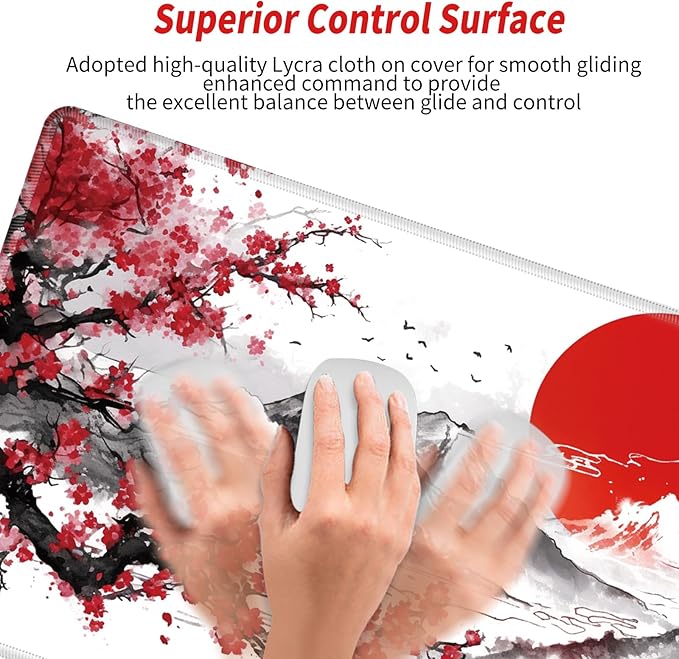 Large Mouse Pad Japanese Cherry Blossom Desk Pad Gaming Mousepad XXL Desk Mat 31.5''X15.75'' Computer Mat Extended Big Mouse Mat for Desktop Office Work Girl Women