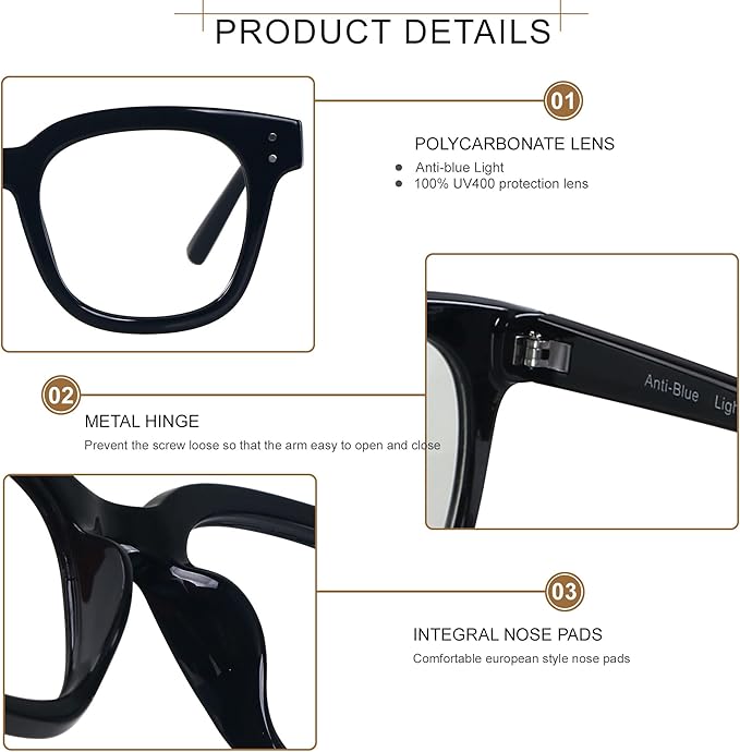 ANDWOOD Blue Light Blocking Glasses Women Computer Screen Oversized Bluelight Blocker for Big Heads Anti Eye Strain