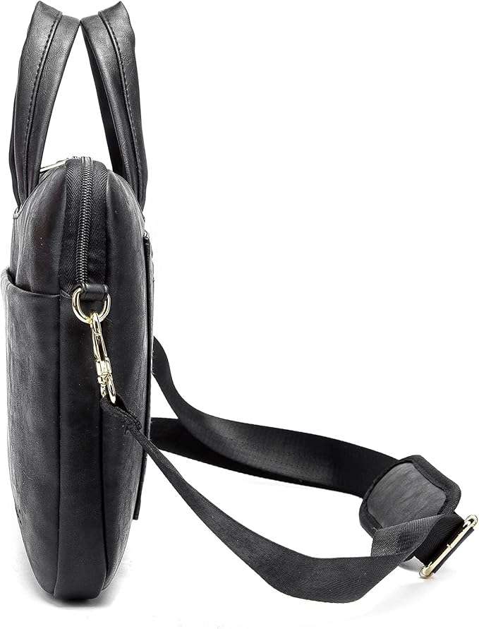 Kinmac 360° Protective Waterproof PU Leather Laptop Shoulder Messenger Sleeve Briefcase case Bag (13 inch-14 inch, Black PU)