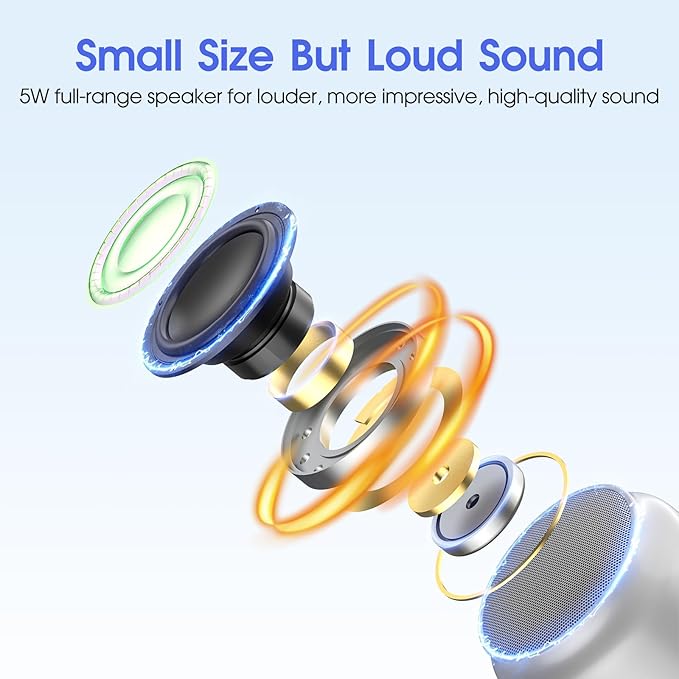 LFS Portable Bluetooth Speaker,Small Bluetooth Speake,Ultra Long Play 15 Hours,TWS Pairing,Suitable for Home,Pool,Beach,Boating, Hiking, Camping for Waterproof Outdoor Mini Speaker-Silver White