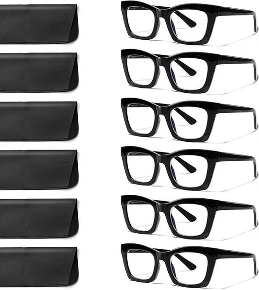6 Pack Reading Glasses for Women Blue Light Blocking Computer Square Readers with Spring Hinge (6 Black, 3.50, x)