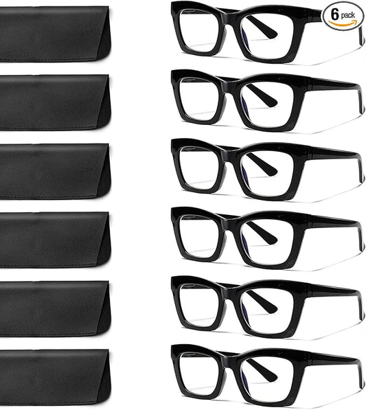 6 Pack Reading Glasses for Women Blue Light Blocking Computer Square Readers with Spring Hinge (6 Black, 1.25, x)