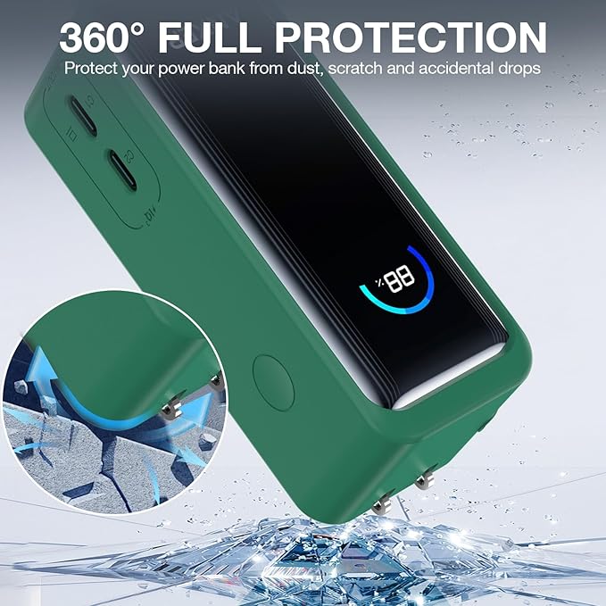 Silicone Case for Anker Prime Power Bank 9,600mAh 65W, Soft Silicone Shockproof Protective Cover for Anker 65W Prime Power Bank with Anti-Lost Strap, LCD Display Visible (Dark Green)