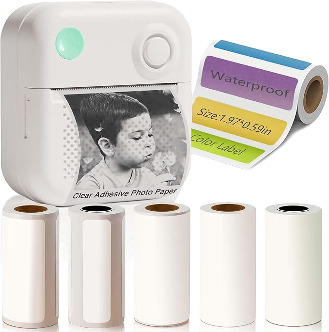 KEEPHOPE Label Maker Machine with 6 Waterproof Tapes, Thermal Label Maker, Portable Mini Bluetooth Label Printer with Clear Tape for Home, Kitchen, School, Office Organization