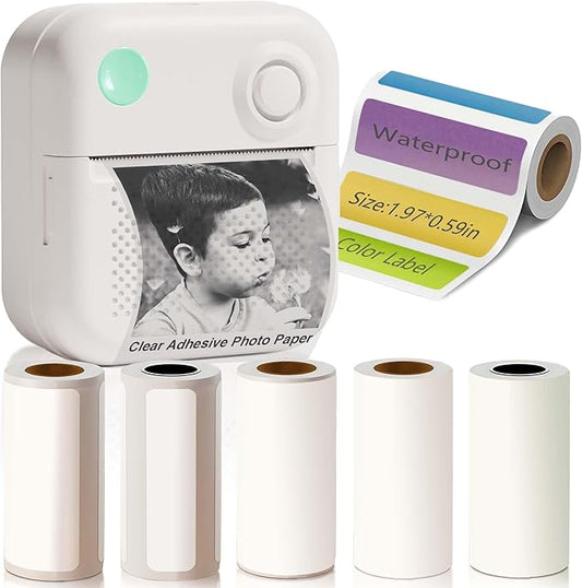 KEEPHOPE Label Maker Machine with 6 Waterproof Tapes, Thermal Label Maker, Portable Mini Bluetooth Label Printer with Clear Tape for Home, Kitchen, School, Office Organization