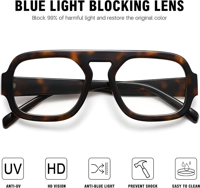 MEETSUN Oversized Retro Square Aviator Computer Blue Light Blocking Glasses for Women Men Fashion Fake Eyeglasses