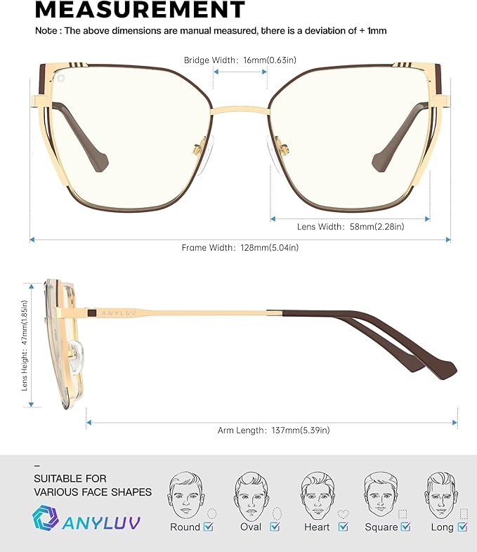 ANYLUV Blue Light Glasses for Woman Men, Womens Blue Light Blocking Glasses Computer Glasses Anti Eyestrain