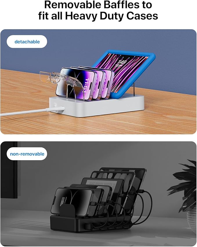 SooPii 6-Port USB C Charging Station for Multiple Devices,2 PD 20W Fast Charging for lPhone 15 and More,6 Charging Cables and 2in1 Holder for IWatch Charger & Air Pods Included