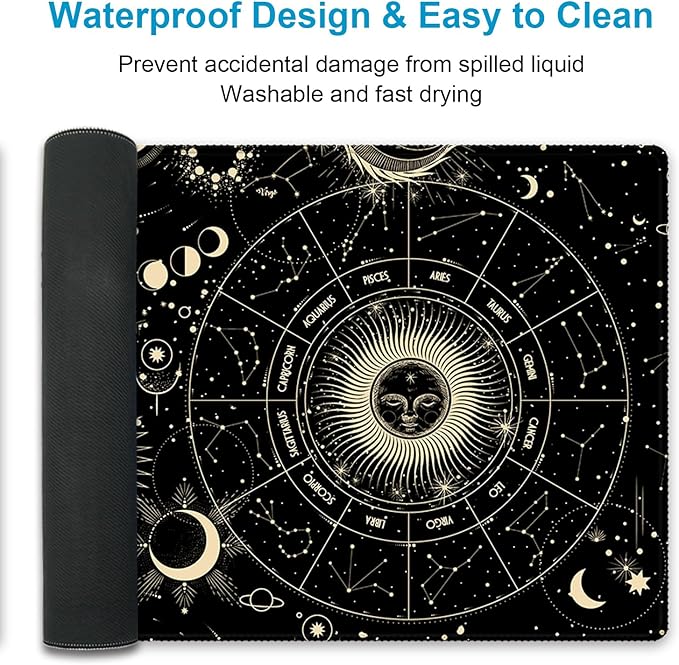 XXL Waterproof Office Desk Pad Protector 35.4x15.7 Inch - Extended Gaming Mouse Pad with Non-Slip Rubber Base, Thickened Keyboard Mat, Stitched Edges & Moon Star Design