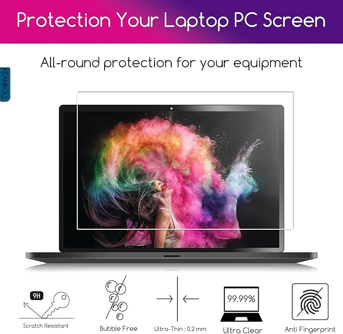 2 Pack 15.6 inch Tempered Glass Laptop Screen Protector for 15.6" HP/Dell/ASUS/Samsung/Lenovo/Acer/MSI/LG/URAO/VGKE 15.6 inch 16:9 Laptop, 9H Hardness, Anti Fingerprint, Bubble Free