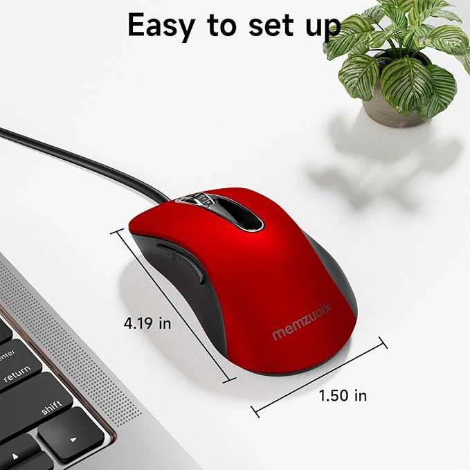 memzuoix Wired Mouse, USB Computer Mouse 1400 DPI Mobile Optical Mouse Ergonomic Design Computer Mice with 5FT Cord for Laptop, PC, Desktop, MacBook, 5 Buttons (Pomegranate Red)