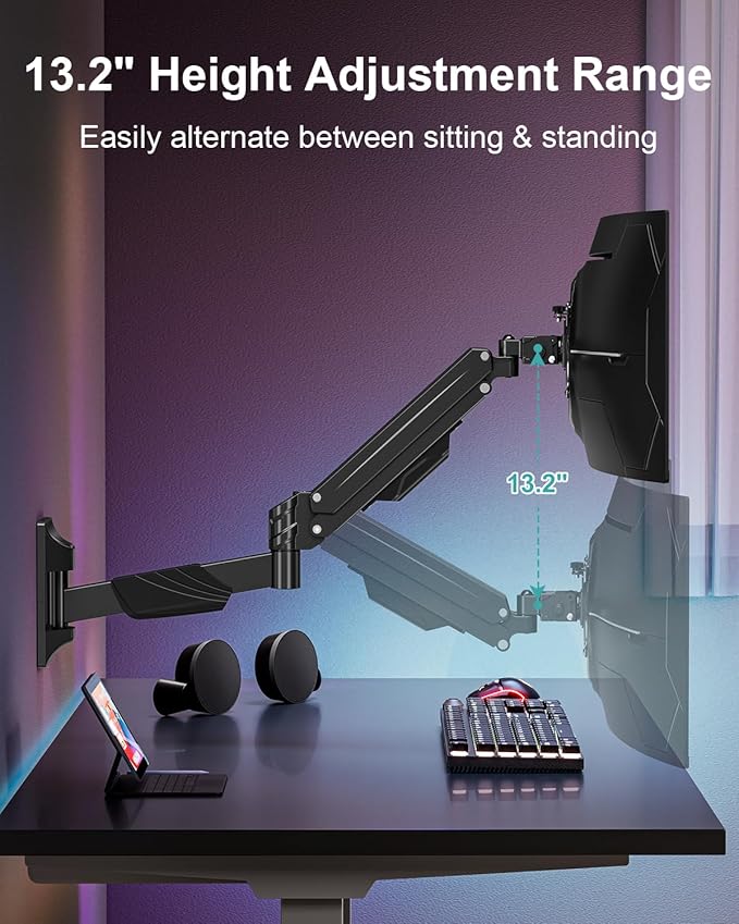 MOUNT PRO Monitor Wall Mount for 17-43" Ultrawide Screens, Single Wall Mount Monitor Arm Holds up to 33.1 lbs, Full Motion Adjustable Wall Bracket with VESA Extension Kit, VESA Mount Max 200x200mm