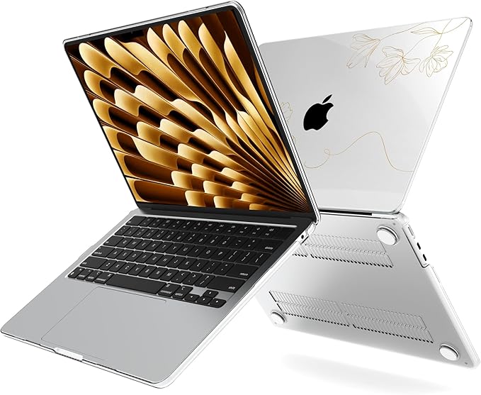 G JGOO Compatible with MacBook Air 13 inch Case 2026 2025-2022 M5 A3449 M4 A3240 M3 A3113 M2 A2681, Clear Hard Shell for MacBook Air 13.6 inch Case + Keyboard Cover + Screen Protector, Gold Floral