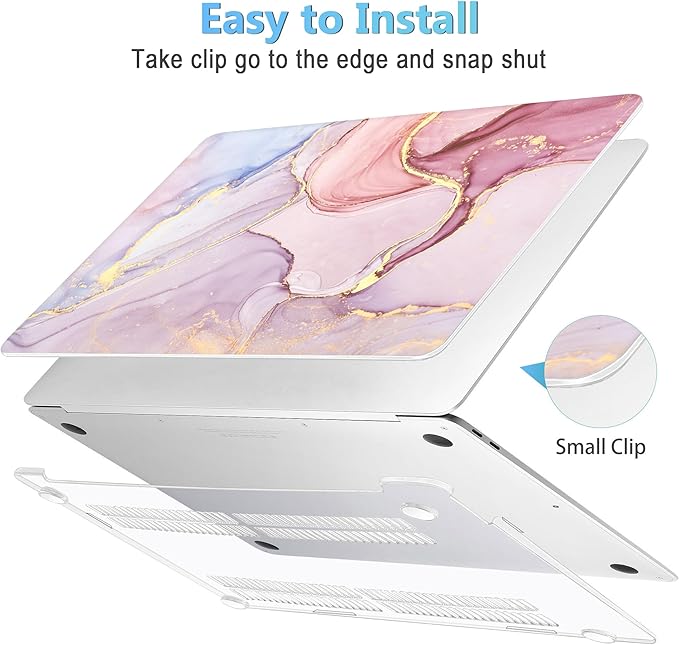 Mektron for MacBook Air 13 inch Case 2020 2019 2018 Release A2337 M1 A2179 A1932 with Retina Display Fits Touch ID, Plastic Hard Shell & Keyboard Cover & Screen Protector & Webcam Cover, Pink Marble