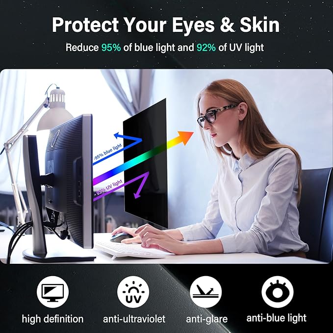 [2 Pack] 22 Inch Computer Privacy Screen for 16:10 Aspect Ratio Widescreen Monitor, Eye Protection Anti Glare Blue Light Computer Monitor Privacy Filter, Removable 22 in Protector Film
