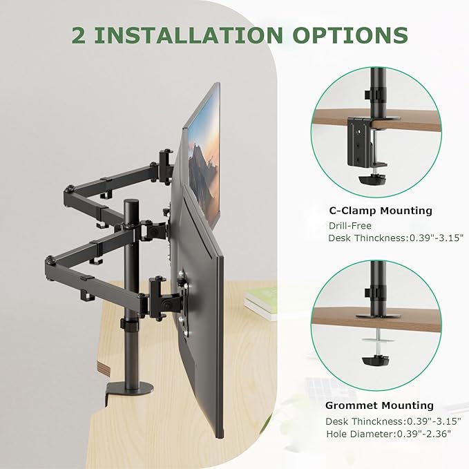 UPGRAVITY Triple Monitor Desk Mount,Three Monitors Stand Fits 3 Screens up to 27 inch,Load Bearing 17.6 lbs Per Arm,Fully Adjustable,Clamp & Grommet Mount,VESA Mount 75x75/100x100mm