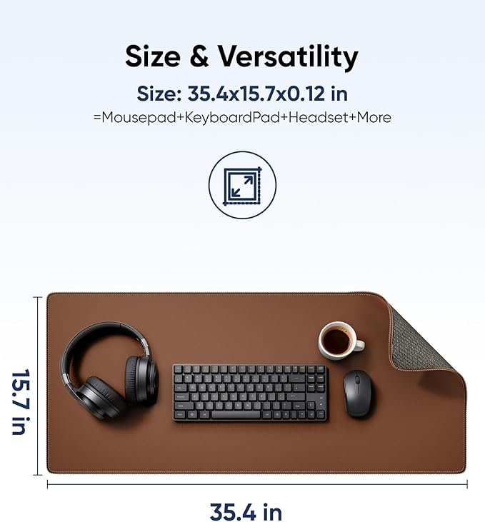Waterproof Large Gaming Mouse Pad with Durable Stitched Edges, Non-Slip Rubber Base, Grainy Jacquard Mouse Mat Desk Pad for Home Office Gaming, 35.4''x15.7''x0.12'', Matte Brown