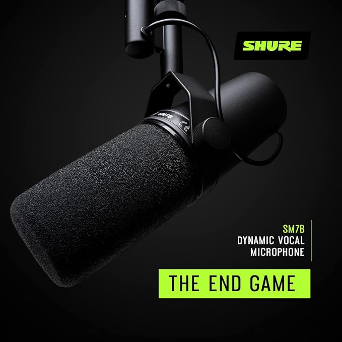 Shure SM7B Vocal Dynamic Microphone – XLR Studio Mic for Podcasting, Recording, Broadcasting, Streaming & Gaming – Smooth, Warm Sound, Rugged Build, Detachable Windscreen, Wide Frequency Range, Black
