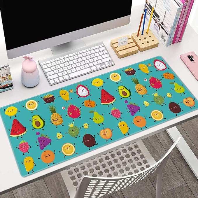 Cute Cartoon Fruit XL Mouse Pad,Large Mouse Pad Gaming 31.5 x 11.8 in Mouse Mat Desk Pad,Extended Keyboard Mousepad Large Desk Mat with Non-Slip Rubber Base and Stitched Edge for Home Office