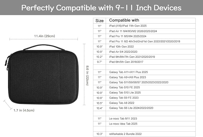 Dadanism Electronics Travel Organizer Case, Double Layers Cord Organizer Travel All-in-One Storage Bag for Cable, Cord, iPad, Chargers, fits 9-11'' Tablets, Portable Tech Accessories Bag, Black