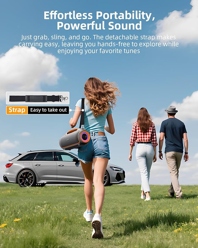 Upgrade Portable Bluetooth Speakers Wireless, 200W MAX Loud Powerful Speaker w/Deep Bass, IP65 Waterproof/ BT5.4, for Outdoor, Party, Camping, Tailgating, Beach, Large Workshop, Garage, 24H Playtime