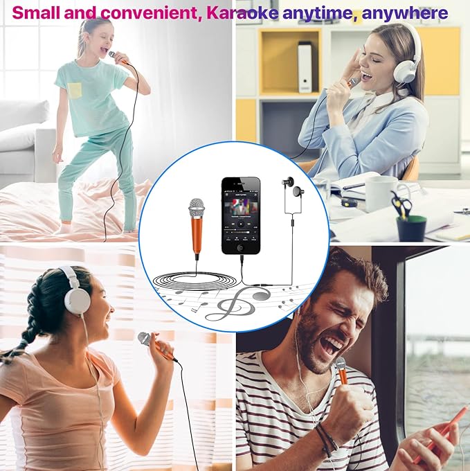 Mini Microphone,Tiny Microphone,Phone, Asmr,Mini Karaoke,forVoiceRecording Chatting and Singing on iPhone,Android,PC(Orange)