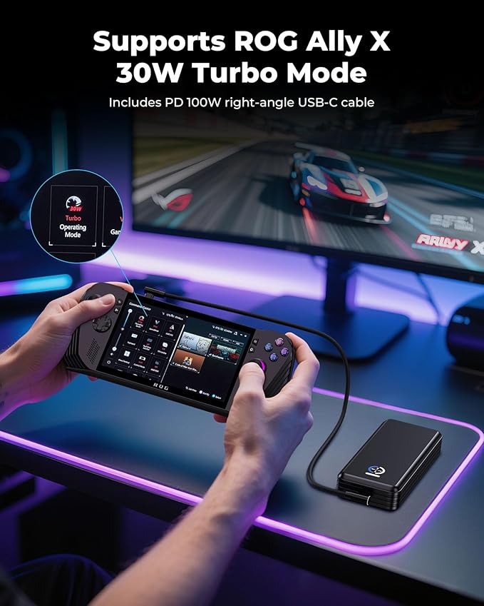 SiWiQU 20000mAh Magnetic Power Bank for ROG Ally X, 65W PD Fast 3.0 Charging Portable Battery Bank, Support 30W Turbo Mode External Battery Pack with Detechable Magnetic Back & Dual USB Cable
