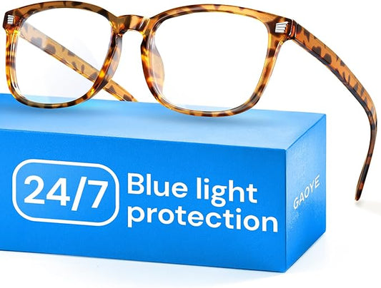 Gaoye Tortoise Blue Light Glasses for Computer & Gaming - Anti UV Ray Lenses, Scratch-Resistant & Comfort Fit