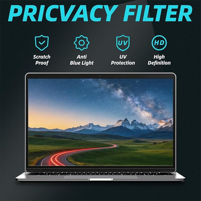 Magnetic Laptop Privacy Screen 14 Inch 16:9, Removable Laptop Privacy Shield Filter Screen Protector Anti Blue Light Glare Anti Spy Compatible with Chromebook HP Pavilion Lenovo Thinkpad Dell Asus