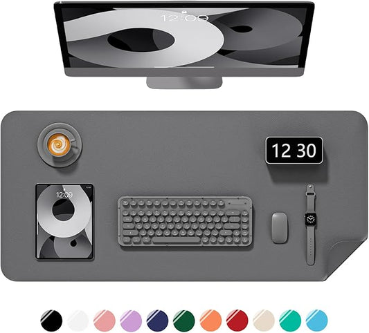 Desk Pad, 35.5" x 17" PU Leather Non-Slip Desk Mat Large Mouse Pad for Desktop, Waterproof Laptop Computer Writing Mat for Office, Home, Work, Gaming, Space Gray