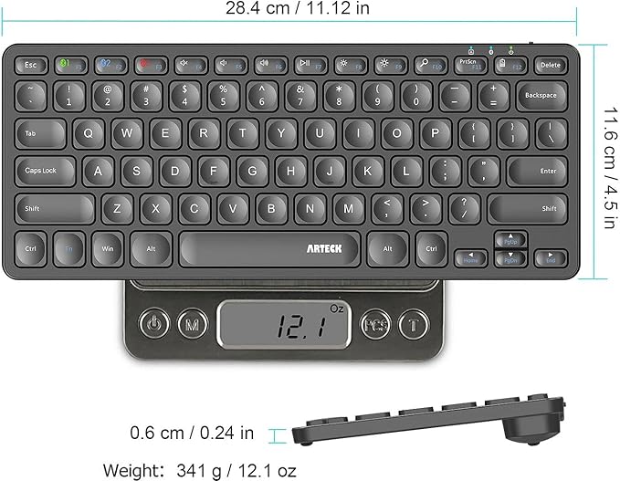 Arteck Universal Multi-Device Bluetooth Keyboard Ultra Slim and Compact Wireless Bluetooth Keyboard with Media Hotkeys for Windows iOS iPad OS Android Computer Desktop Laptop Surface Tablet Smartphone