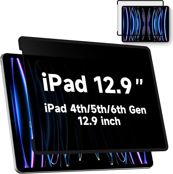 Upgrade Privacy Screen Protector for iPad Pro 12.9 inch (2021,2020,2018)/ iPad Pro 5th/4th/3rd Generation, Fully Removable Anti Spy Glare Blue Light Filter, High Sensitive/Bubble Free/Detachable