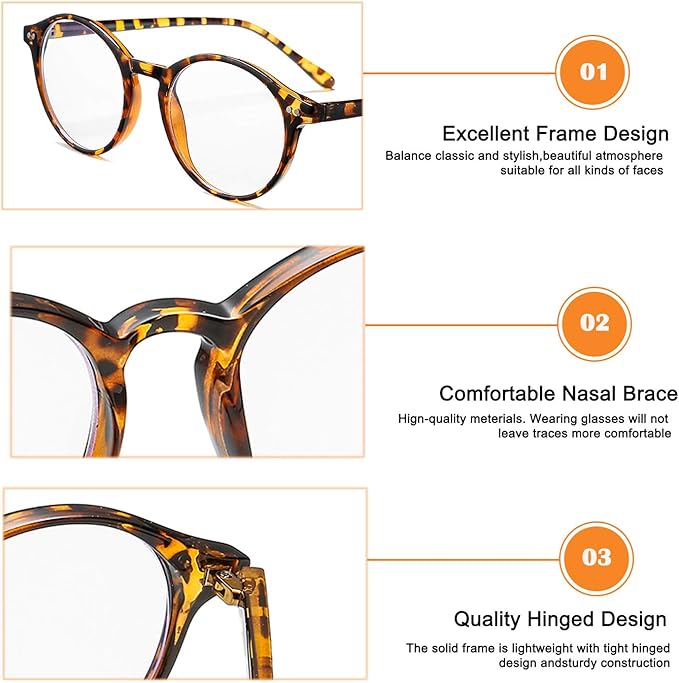 HJSTES Vintage Blue Light Glasses for Women Men Round Bluelight Blocking Glasses Thick TR90 Frame Eyeglasses