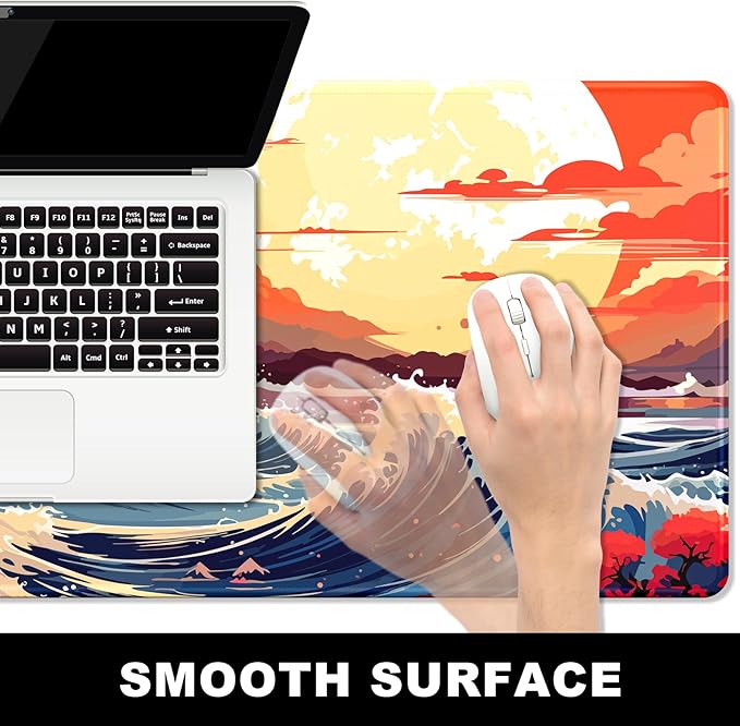 BOSOBO Large Desk Mat, Extended Gaming & Office Home Mat, Long Keyboard Mat, Desktop Full Cover 31.5 x 11.8 Inches, Anime Japan Kanagawa Wave