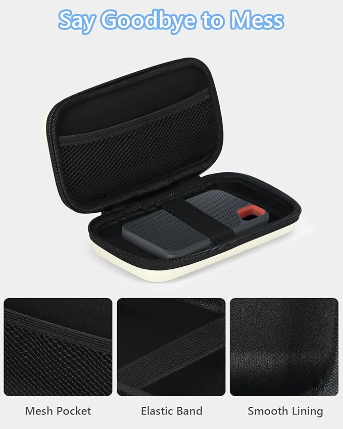 Off White Small Travel Electronic Organizer Case - Universal Hard Carrying Case Portable Storage Pouch Bag for Tech Accessories, Cable, Cord, MP3 Players, Card, Car Key Cash, SD Card