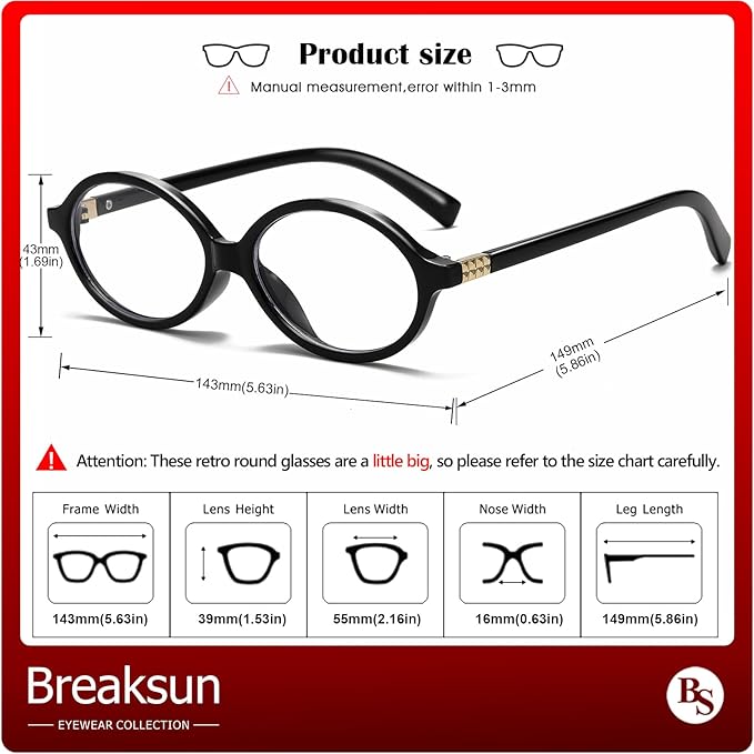 Breaksun Fashion Oval Glasses for Women Men Retro Round Tortoise Frame Blue Light Glasses Nerd Eyeglasses